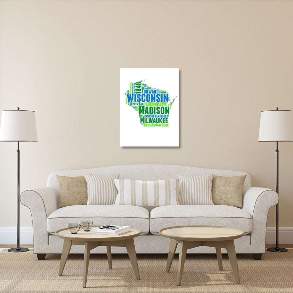 "Wisconsin Word Cloud Map" Fine Art Print