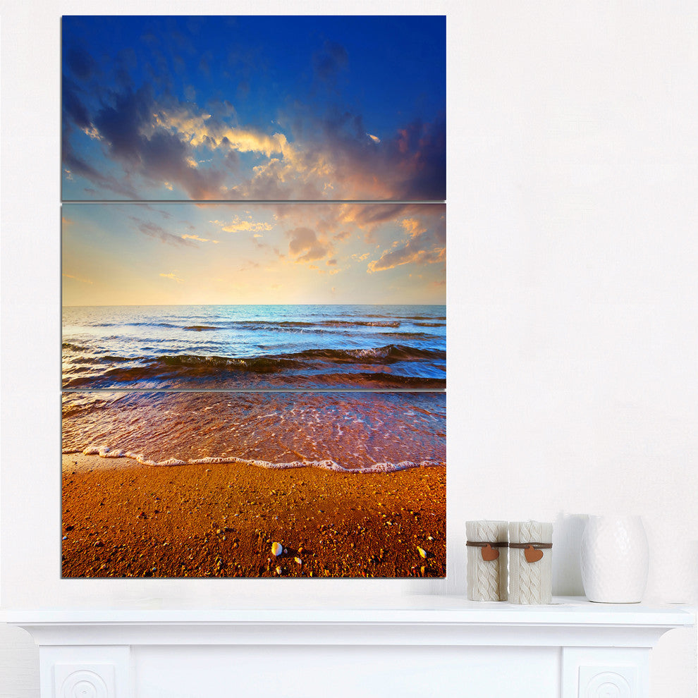 "Cloudy Skies With Vibrant Seashore" Beach Metal Wall Art, 3 Panels, 28"x36"