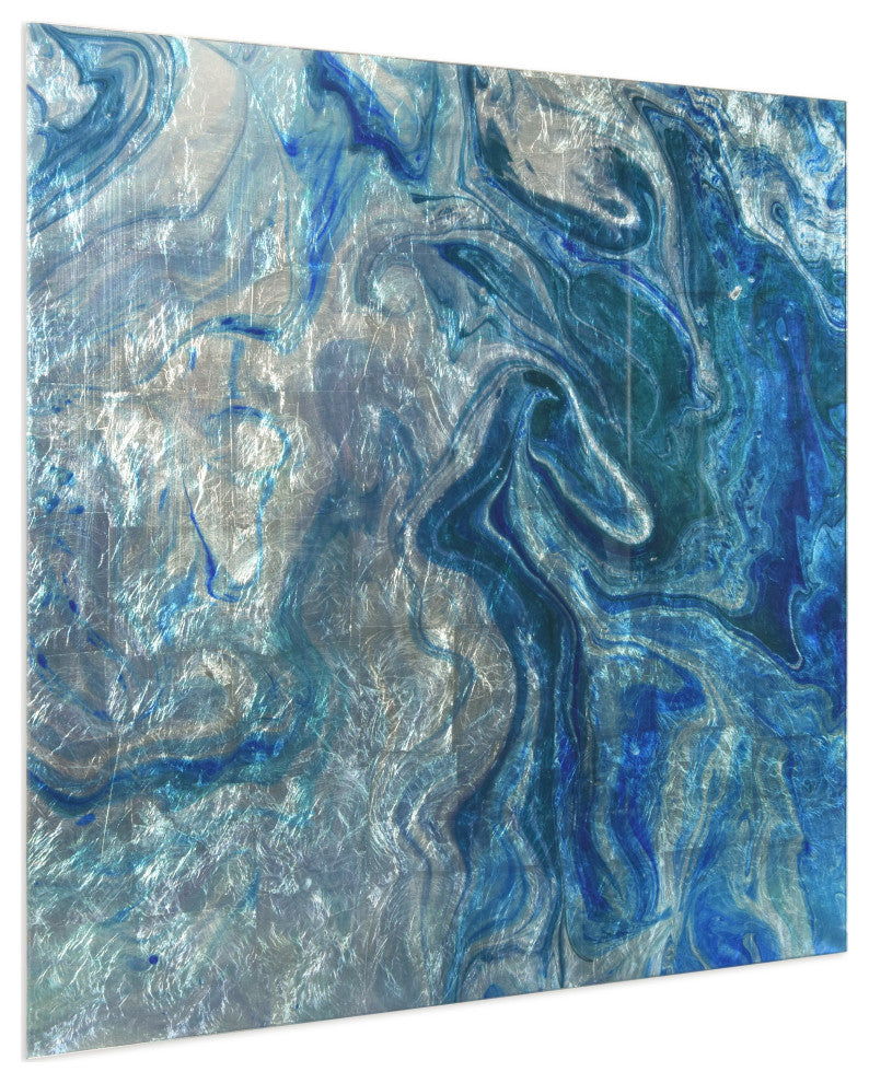 Indigo Minerals Abstract Wall Art Reverse Print Tempered Glass With Silver Leaf