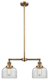 Large Bell 2-Light Chandelier, Brushed Brass, Glass: Clear
