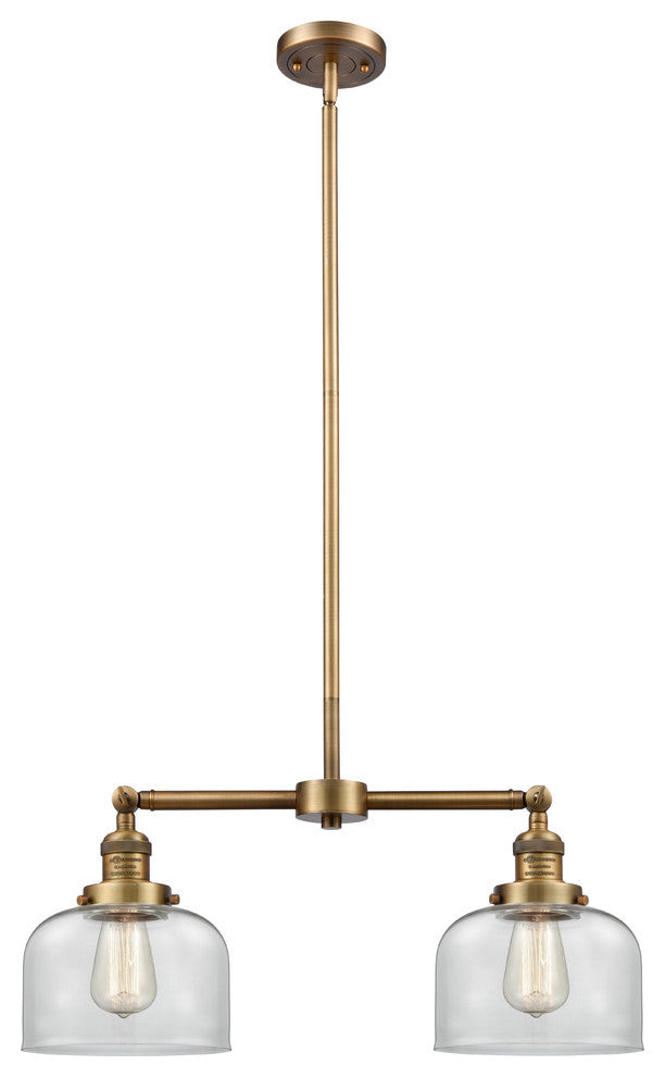 Large Bell 2-Light Chandelier, Brushed Brass, Glass: Clear