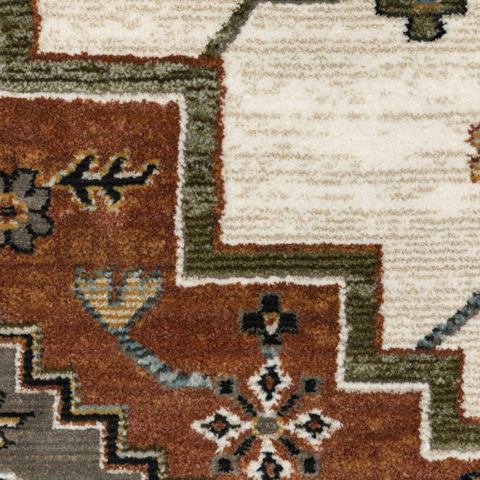 Keller Traditional Star Medallion Rust/ Ivory Area Rug, 5'3" x 7'6"