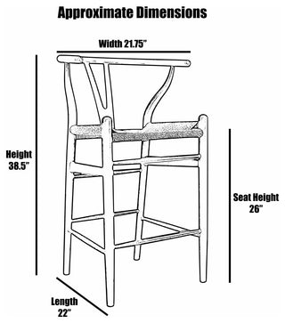 Wishbone Solid Wood Counter Height Bar Stool Y Open Back Weave Seat, Black