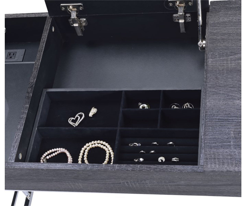 Vanity Desk, Black Oak and Chrome
