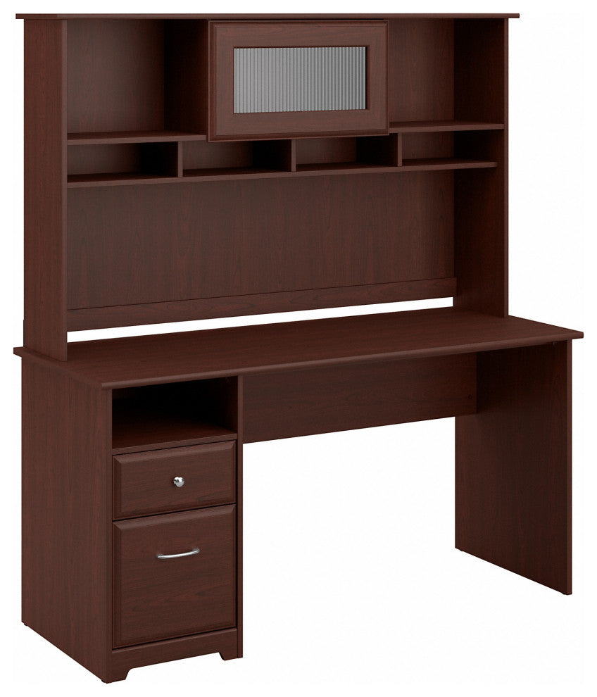 Cabot Computer Desk With Hutch and Drawers, Harvest Cherry