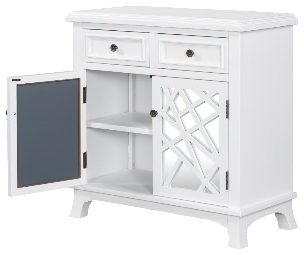 Wood Double Door Accent Cabinet with 2 Drawers, White, 30'' X 14''