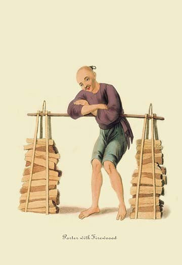 Porter with Firewood- Gallery Wrapped Canvas Art 28" x 42"