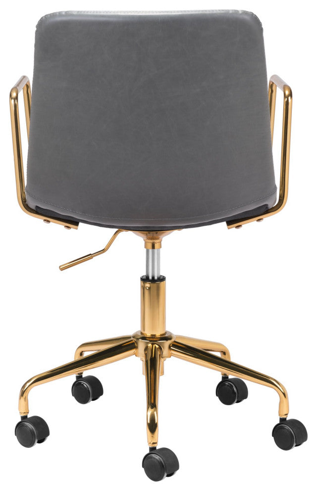 Computer Chair, Faux Vinyl Leather, Steel, Gray, Gold, Business Office