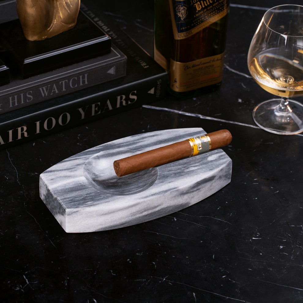 Handcrafted Genuine Marble Double Cigar Ashtray, Carrera Gray Marble