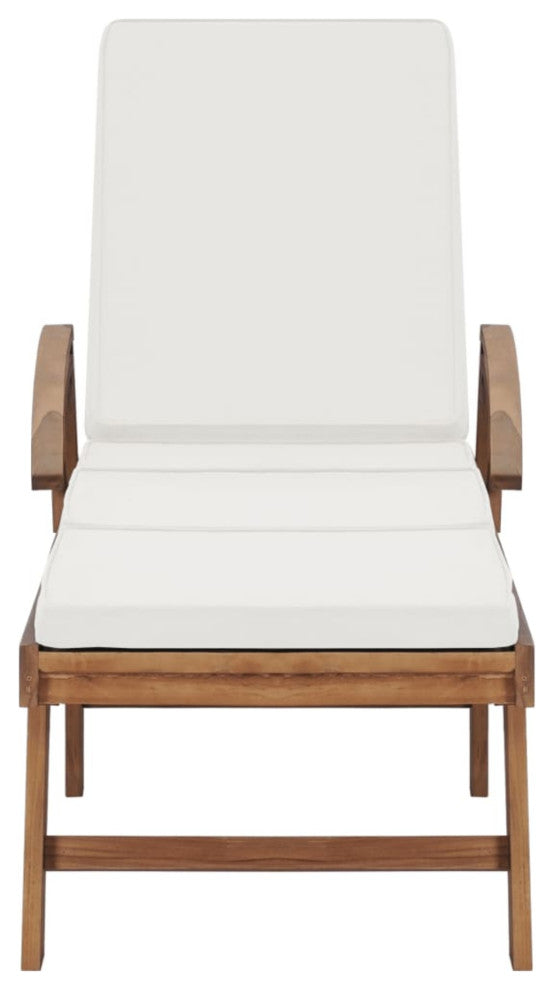 vidaXL Sun Lounger With Cushion Solid Teak Wood Cream