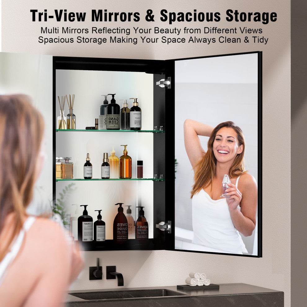 30"x39" Surface Mount Frameless LED Medicine Cabinet With Anti-Fog and Dimmable, Right Door