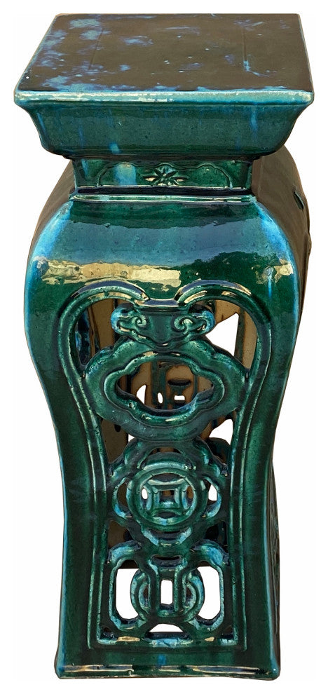Ceramic Clay Green Square Tall Pedestal Table Flower Display Stand Hcs7005