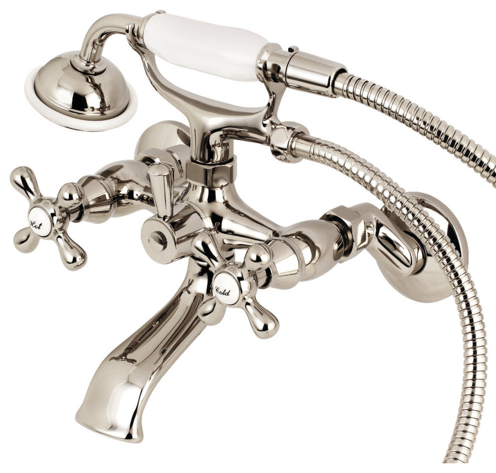 Kingston Adjustable Center Tub Wall Mount Clawfoot Tub Faucet, Polished Nickel
