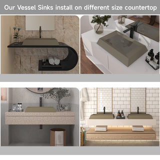 27in Bathroom Concrete Rectangular Vessel Sink with Drainer, Taupe Clay