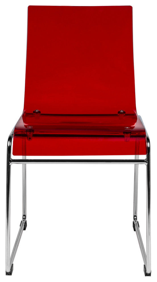 LeisureMod Lima Lucite Acrylic Dining Side Chairs, Transparent Red