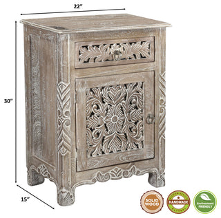 Delaney Carved 1 Door Nightstand, Limestone Gray, Left