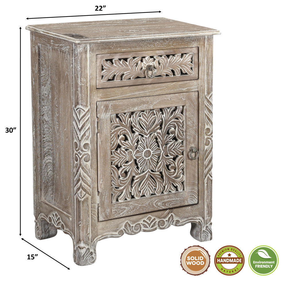 Delaney Carved 1 Door Nightstand, Limestone Gray, Left