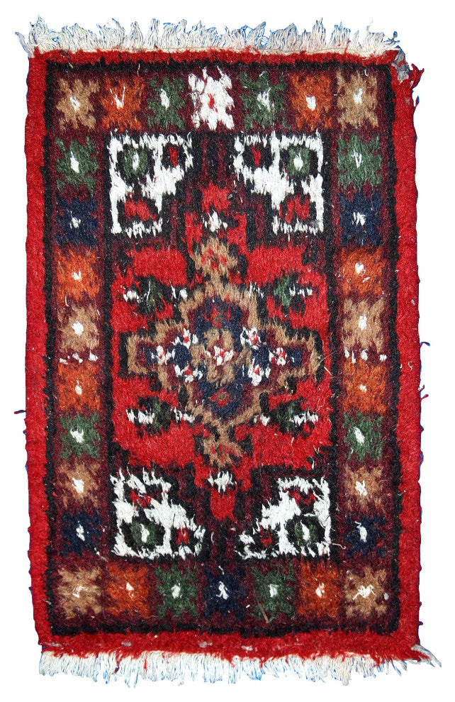 Handmade vintage Persian Hamadan rug 1.3' x 2' (40cm x 61cm) 1970s