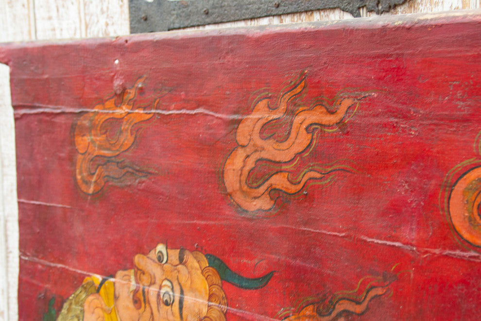 Impressive Antique Tibetan Painted Leather Door