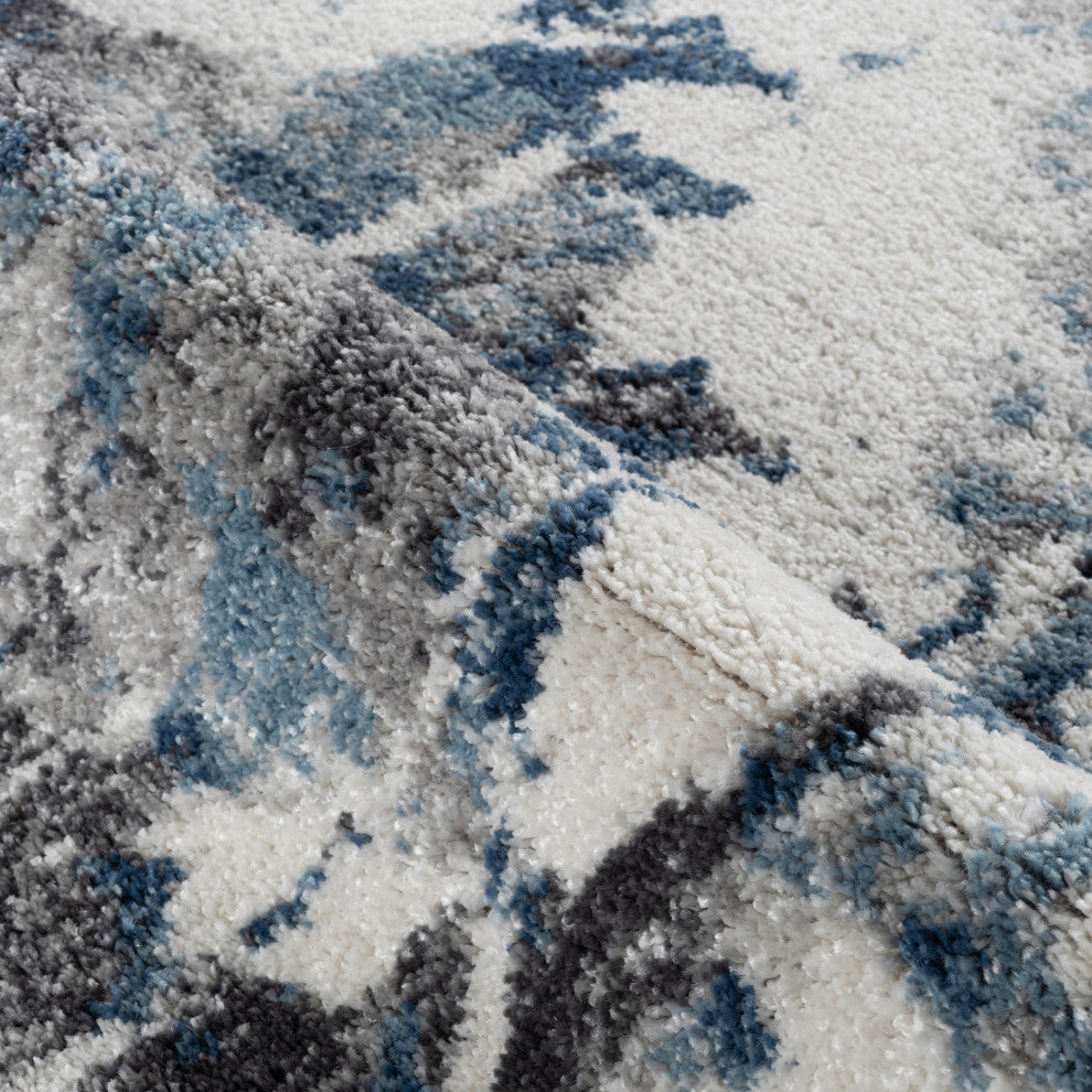 Clifton Abstract Ivory Blue Power-Loom Area Rug 5'3" x 7'6"