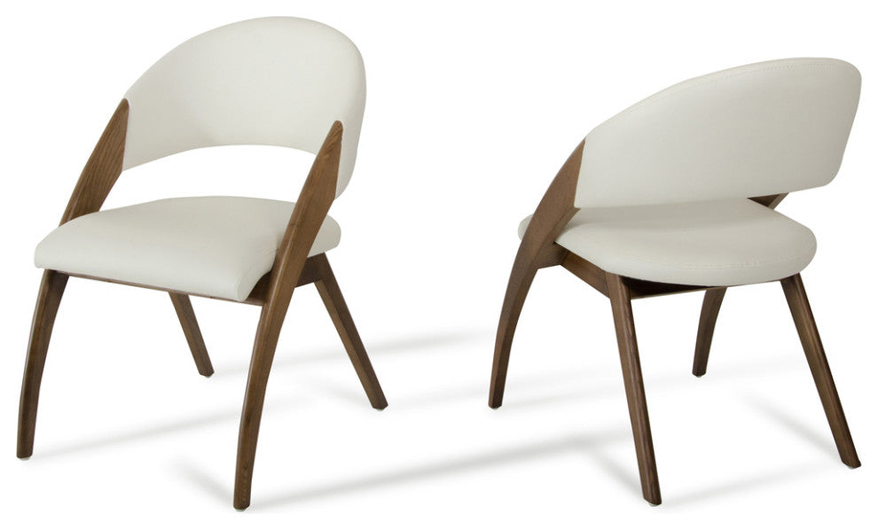 HomeRoots 31" Walnut Wood and Cream Leatherette Dining Chair