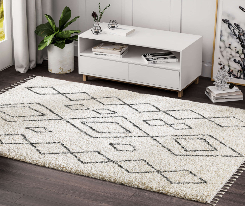 Abani Willow WIL130A Moroccan Diamond Print Ivory and Grey Area Rug