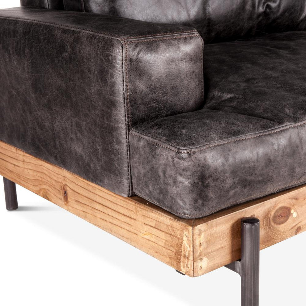 Chiavari Distressed Antique Ebony Leather Sofa