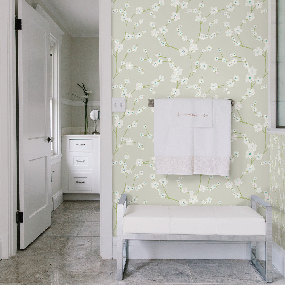 Sakura Light Grey Floral Wallpaper