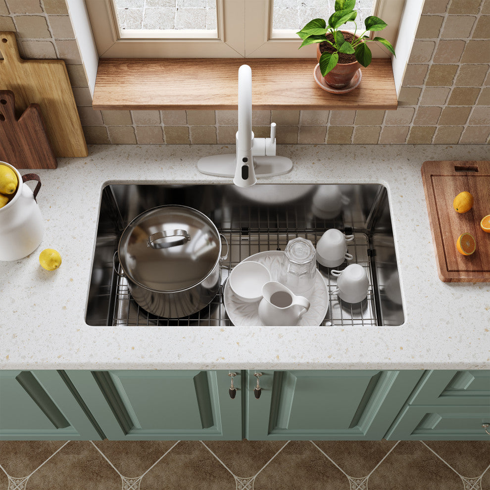 31in Undermount Single and Double Bowl 18 Gauge Stainless Steel Kitchen Sink, Single