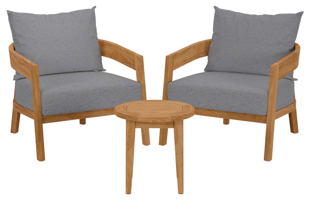 Lounge Chair Table Set, Gray Natural, Teak Wood, Modern, Outdoor Patio
