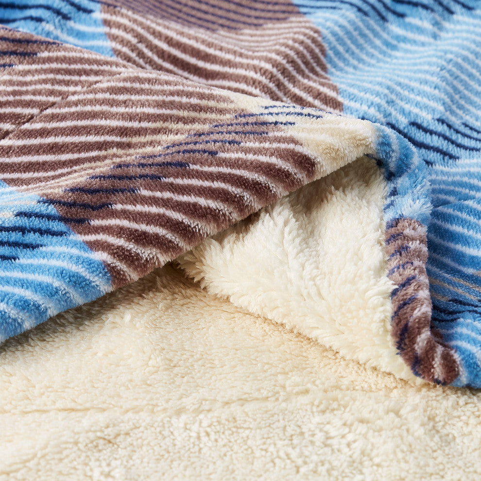LHC Poly Fleece Sherpa Throw Blanket, Horizon