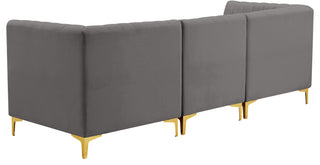 Alina Velvet Upholstered 3-Piece Modular Sofa, Grey
