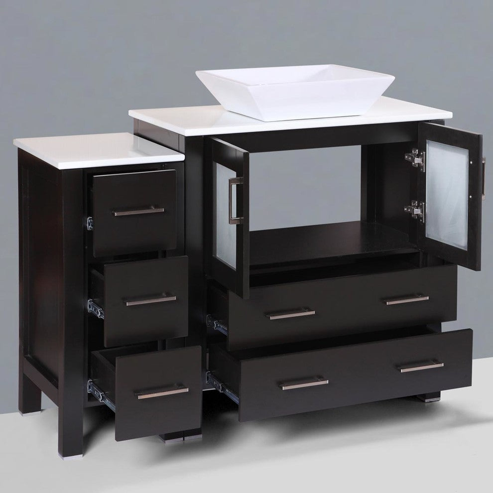 Modern Bathroom Vanity Set With Mirror and Sink, Espresso, 42"