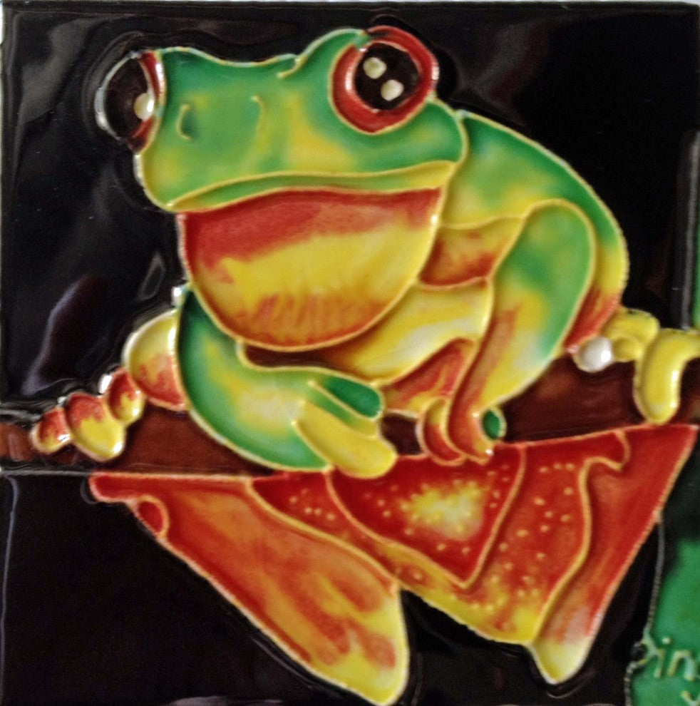 4x4" Yellow Belly Frog Ceramic Art Tile Drink Holder Coaster