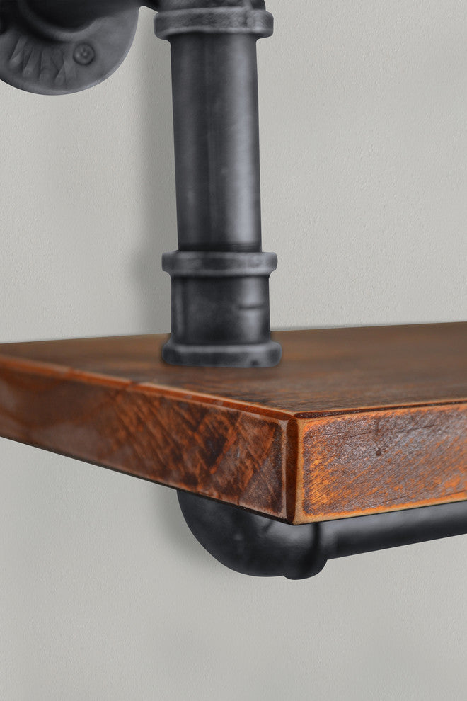 London Industrial Floating Silver Brushed Gray Pipe Wall Shelf, Walnut