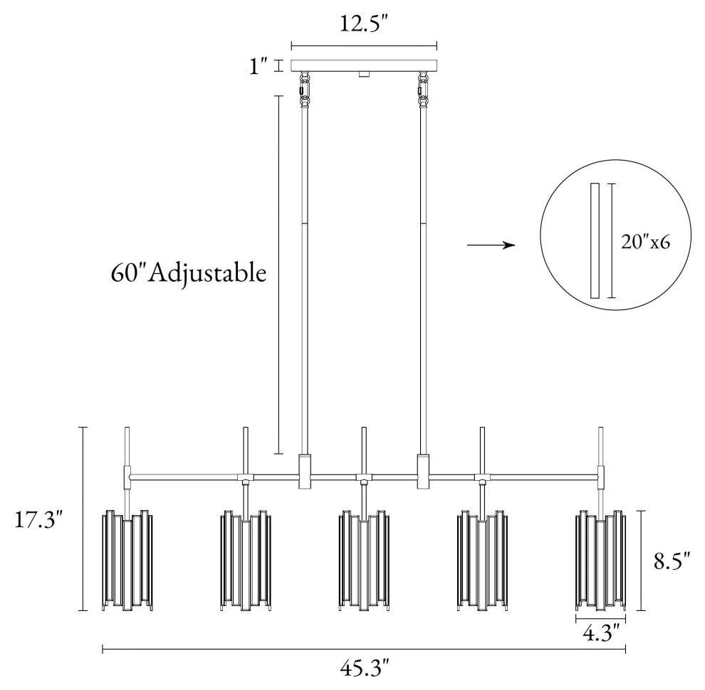 LNC Hemera 5-Light 45" Matte Black with Tiffany, Modern Kitchen Island Light
