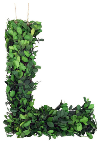 Modern Home 12" Real Preserved Boxwood Monogram Wreath Letters - L