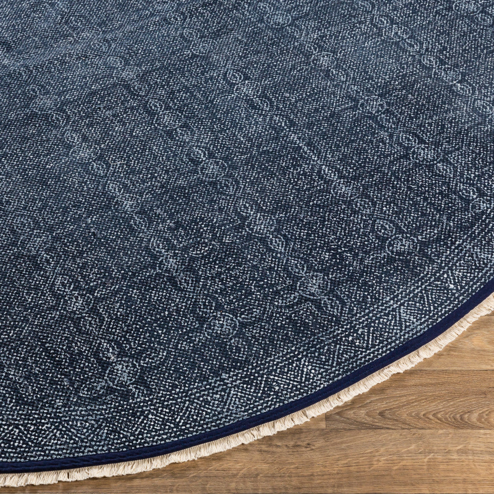 Surya Rajasthan RAJ-2300 8' Round Rug, Navy/White/Cream