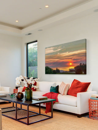 "Barn on the Ridge at Sunset" Painting Print on Canvas
