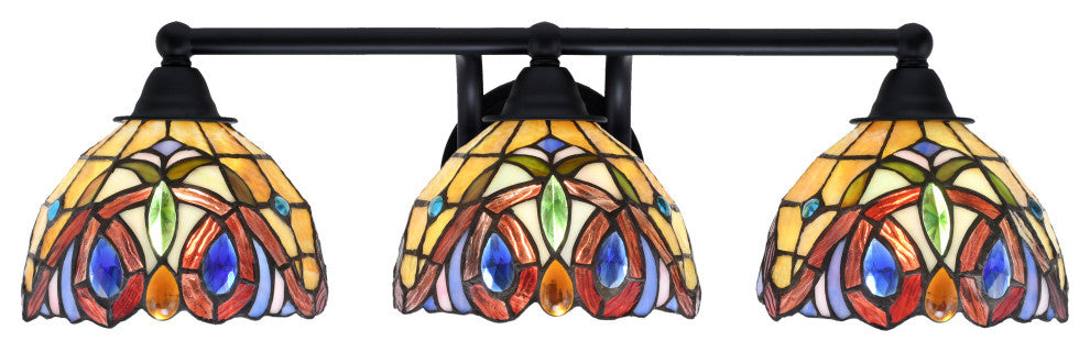 Paramount 3-Light Bath Bar, Matte Black, 7" Lynx Art Glass