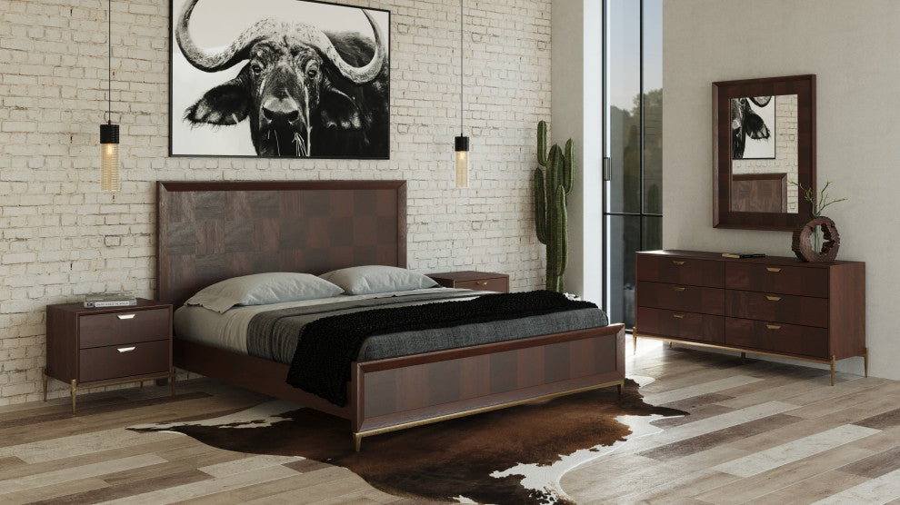 Shane Modern Acacia and Brass Bed, Queen