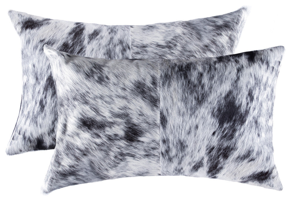 12"x20" Torino Kobe Cowhide Pillows, Set of 2, Pepper Black and White