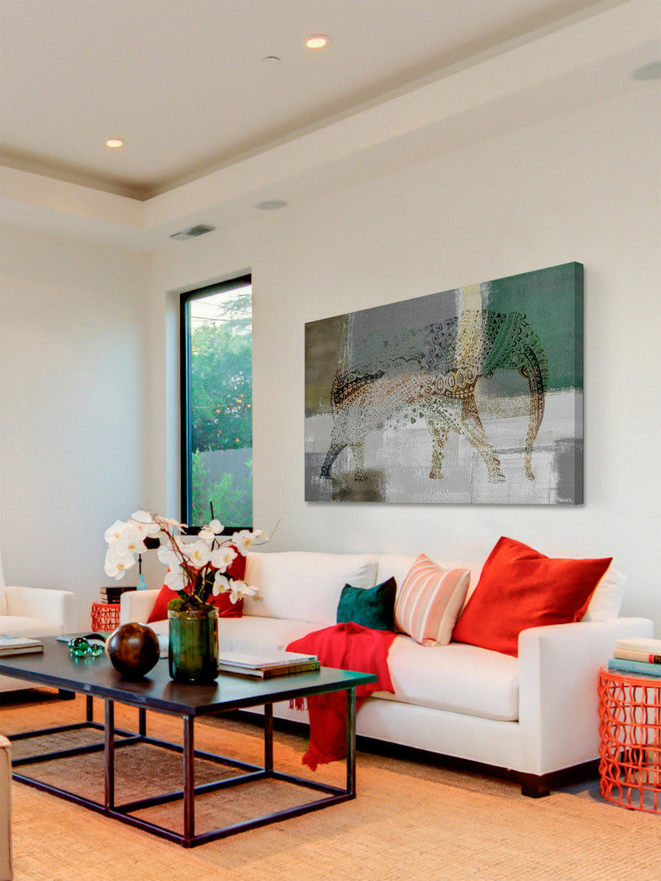 "Decorative Elephant" Painting Print on Wrapped Canvas, 60"x40"