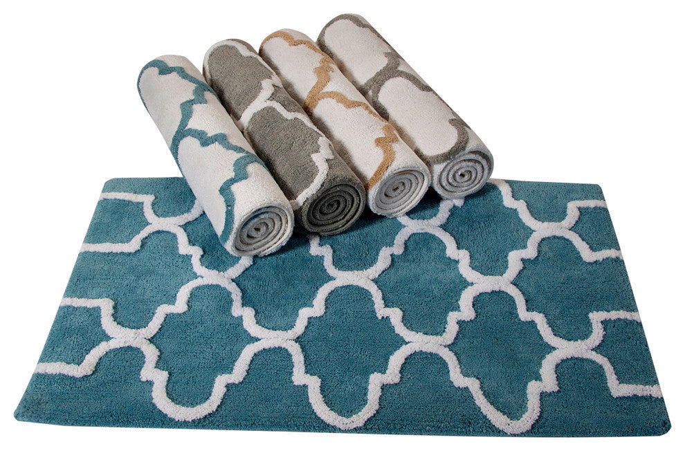 Cotton Dual Color Geometric Pattern Bath Rug, Gray, 50"x30"