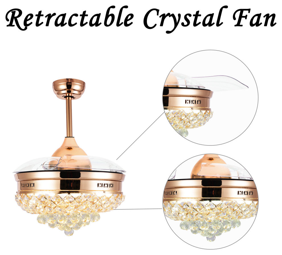 42" LED Retractable Ceiling Fan With Light Kit and Remote Control Included, Gold