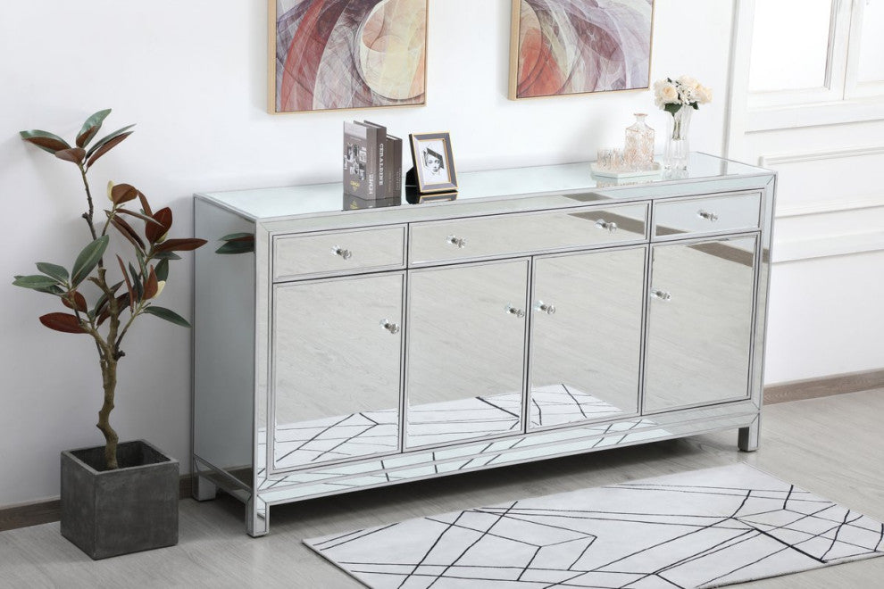 Rosie 72" Mirrored Credenza, Antique Silver