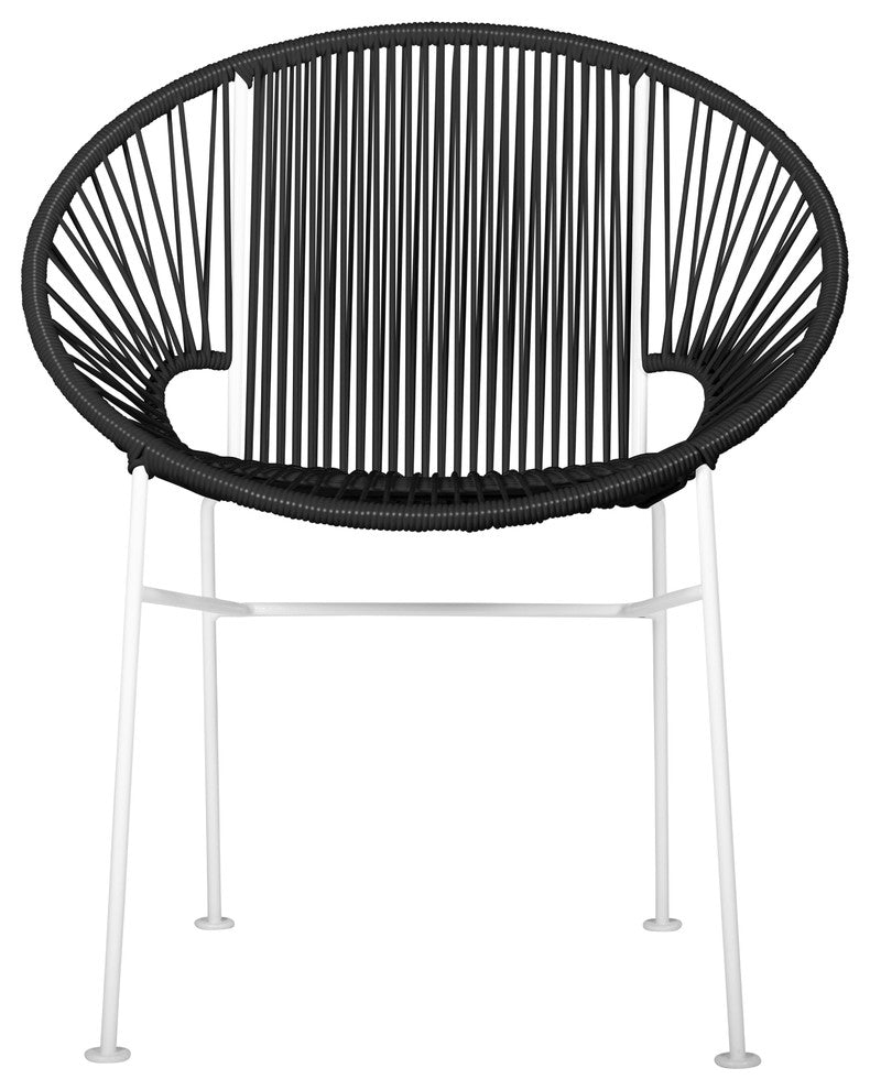 Concha Indoor/Outdoor Handmade Dining Chair, Black Weave, White Frame