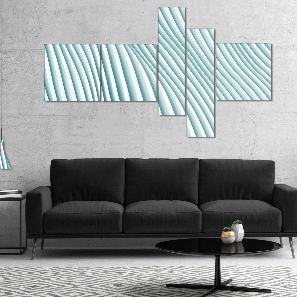 Fractal Small Blue 3D Waves, Abstract Canvas Art Print, 60"x32", 5 panels