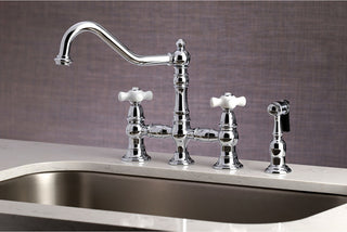 Kingston Brass Bridge Kitchen Faucet With Sprayer, Polished Chrome
