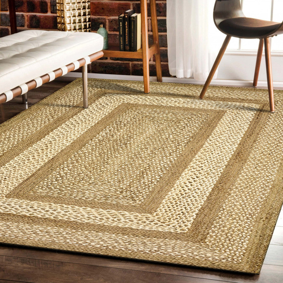 5" x 8" Tan Geometric Bordered Area Rug